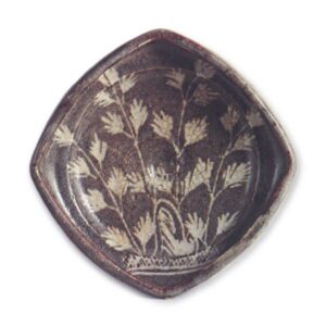 Gray Shino mukozuke dish with grass design