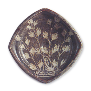 Gray Shino mukozuke dish with grass design