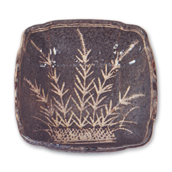 Gray Shino muközuke dishes with grass design