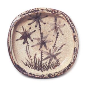 Shino mukozuke dish with bamboo design