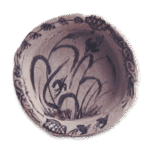 Shino mukozuke dish with reed and plover design