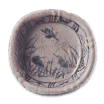 Shino mukōzuke dish with grass and bird design