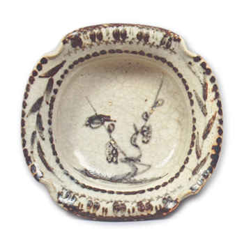 Shino mukozuke dish with plum-tree and uguisu (bush warbler) design