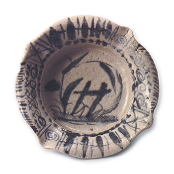 Shino mukozuke dish with miscanthus design