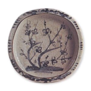 Shino mukozuke dish with plum-tree design