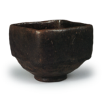 Chōjiro: squared tea bowl, known as "Muki-guri", Black Raku