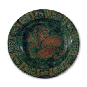 Chōjirō: shallow bowl with gourd plant design, two-color glazes