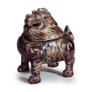 Jōkei: lion-shaped incense burner, gold over black glaze