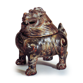 Jōkei: lion-shaped incense burner, gold over black glaze