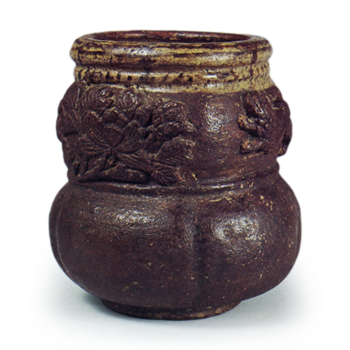 Jõkei: incense burner with lion and peony design, brown glaze