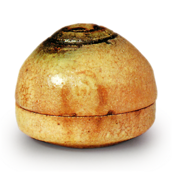 Yellow Seto incense caddy in hōshu (sacred jewel) shape
