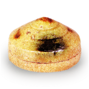 Yellow Seto incense caddy in nebuto (short, fat hōshu) shape