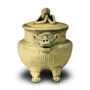 Yellow Seto incense burner in shishi (imaginary animal like a lion)