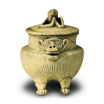 Yellow Seto incense burner in shishi (imaginary animal like a lion)