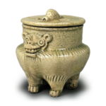 Yellow Seto incense burner in shishi design