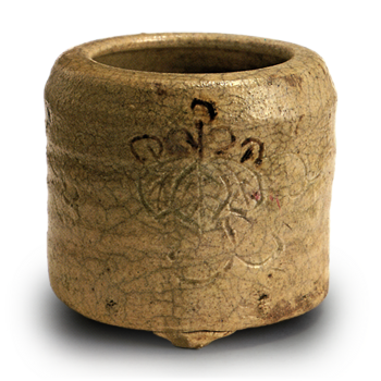 Yellow Seto incense burner with paulownia design