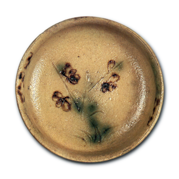 Yellow Seto bowl with plum-tree design