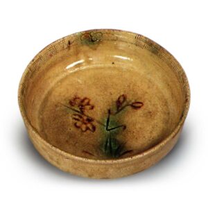 Yellow Seto bowl with plum-tree design