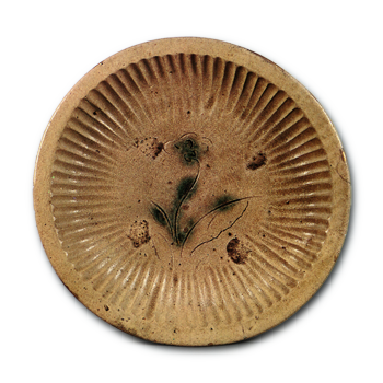 Yellow Seto shallow bowl with iris design