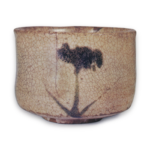 Tea bowl with iris design, E-garatsu (Karatsu with painted ornament) type