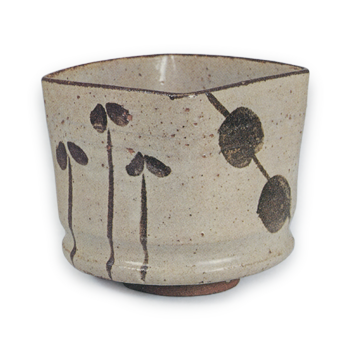 Square mukōzuke bowl with kushi-dango (dumpling on spit) design, E-garatsu type