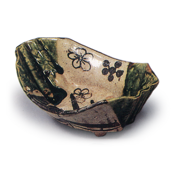 Oribe five mukozuke bowls in shape of boat