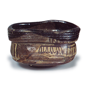 Black Oribe "shoe"-shaped tea bowl