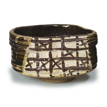 Black Oribe "shoe" shaped tea bowl, known as "Sōan"