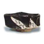 Black Oribe "shoe"-shaped tea bowl