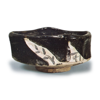 Black Oribe "shoe"-shaped tea bowl