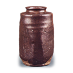 Oribe tea caddy of katatsuki type, brown glaze