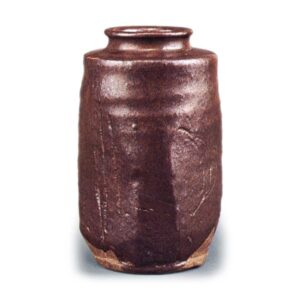 Oribe tea caddy of katatsuki type, brown glaze