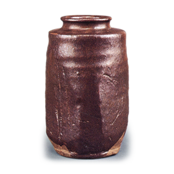 Oribe tea caddy of katatsuki type, brown glaze