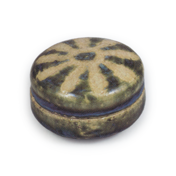 Oribe incense caddy with chrysanthemum design