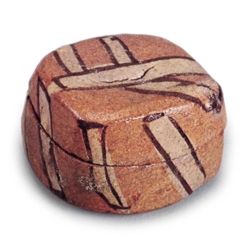 Oribe incense caddy with kantō stripe design Ceramics Story