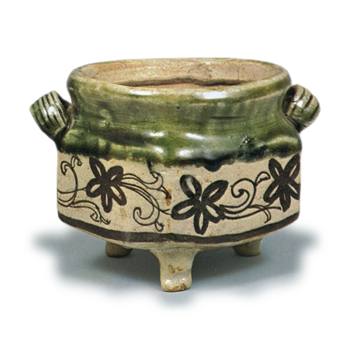 Oribe incense burner with handles with flowering grass scroll design