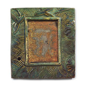 Oribe ink slab with design of waves, chrysanthemums and water-plantains