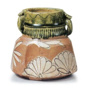 Oribe water jar wih chrysanthemum design