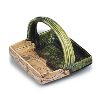 Oribe square bowl with handle across mouth