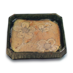 Oribe bevelled square shallow bowl with flowering grass design