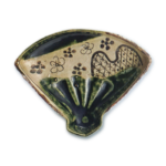 Oribe mukōzuke bowl in shape of fan with plum blossom design