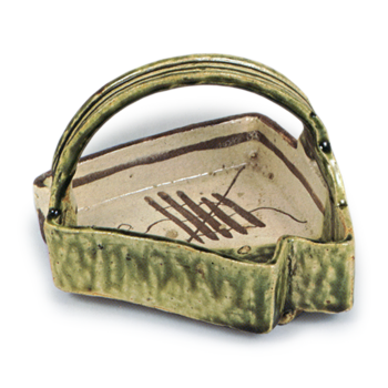 Oribe mukozuke bowl with handle across mouth