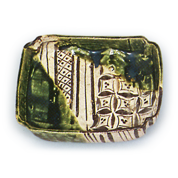 Oribe five square mukozuke bowls with cusped corners with linked