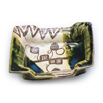 Oribe five mukozuke bowls of indented sides