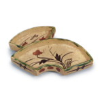 Oribe dish in shape of fan with flowering grass designs