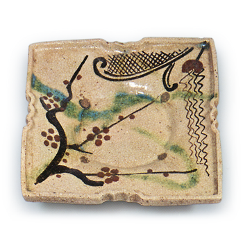 Oribe two mukozuke bowls with plum-tree design