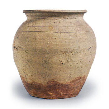 Bizen ware: jar with incised lines.