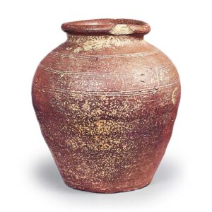 Bizen ware: jar with comb-mark incisions.