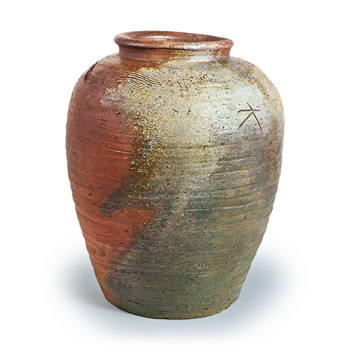 Bizen ware: jar with wavy comb-mark incisions.