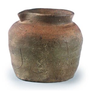 Bizen ware: beaked jar with incised ornament.